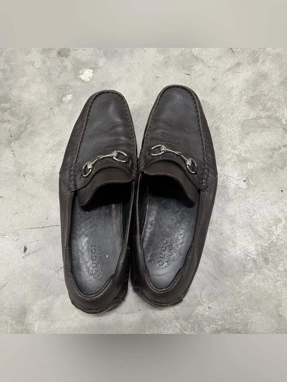 Vintage Brown Leather Gucci Loafer Shoes Male Size 13